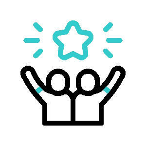 An icon with a star above several people outlines &ndash; represents real-time teamwork, data sharing, and collaboration opportunities in digital engineering.