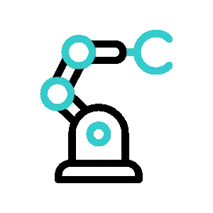 The icon with a robotic arm represents manufacturing process control, digital manufacturing, automation, and robotics solutions using 3DEXPERIENCE.